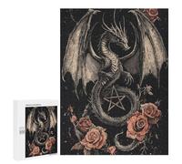 500 PCS Rompecabezas para Adolescentes Gothic Dragon with Pentagram and Roses Rompecabezas para Adultos Juegos Familiares Mejora La Memoria Regalos para Amigos Y Familiares 500 PCS