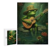 500 PCS Rompecabezas para Adolescentes Green Frog Playing Guitar Rompecabezas para Adultos Juguetes Antiestrés Desafío Difícil Cumpleaños