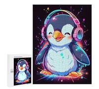 500 PCS Rompecabezas para Adolescentes Happy Penguin Headphones Rompecabezas para Adultos Juegos Familiares Mejora La Memoria Regalos para Amigos Y Familiares 500 PCS