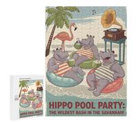 500 PCS Rompecabezas para Adolescentes Hippo Pool Party in The Savannah Rompecabezas para Adultos Juegos Relajantes Que Mejoran La Memoria Actividades Divertidas En Casa 500 PCS