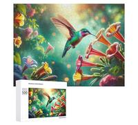 500 PCS Rompecabezas para Adolescentes Hummingbird in A Garden of Flowers Rompecabezas para Adultos Juego Práctico Desafío Difícil Cumpleaños Y Navidad 500 PCS