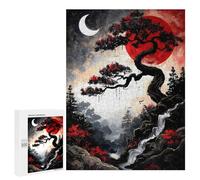 500 PCS Rompecabezas para Adolescentes Japanese Landscape with Red Sun and Moon Rompecabezas para Adultos Regalos De Cumpleaños Juego Familiar Apto para Personas De 14 Años En Adelante 500 PCS