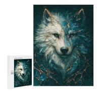 500 PCS Rompecabezas para Adolescentes Kintsugi Wolf Spirit in Blue and Gold Rompecabezas Juegos Relajantes Desafío Difícil Desafiante De Completar 500 PCS