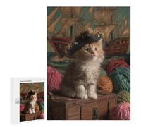 500 PCS Rompecabezas para Adolescentes Kitten Pirate on Treasure Chest Juegos Familiares De Rompecabezas para Adultos Que Mejoran La Memoria Ayudan A Ejercitar El Cerebro 500 PCS