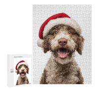 500 PCS Rompecabezas para Adolescentes Lagotto Romagnolo Dog with Santa Hat Portrait Juegos Familiares De Rompecabezas para Adultos Que Mejoran La Memoria Ayudan A Ejercitar El Cerebro 500 PCS