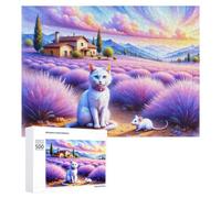 500 PCS Rompecabezas para Adolescentes Lavender Field with Cat and Mouse Rompecabezas para Adolescentes Juguetes Antiestrés Vacaciones En Casa Matar El Tiempo Desafío Educativo 500 PCS