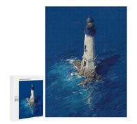 500 PCS Rompecabezas para Adolescentes Lighthouse in The Ocean Deep Blue Lighthouse at Sea Dramatic Coastal Art Rompecabezas para Adultos Juego Práctico Difícil Interacción Entre Padres E Hijos 500