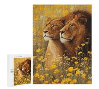 500 PCS Rompecabezas para Adolescentes Lion Couple in Yellow Flowers-3 Rompecabezas para Adolescentes Análisis Y Lógica Difícil Y Desafiante 500 PCS