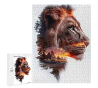 500 PCS Rompecabezas para Adolescentes Lion Sunset Double Exposure Rompecabezas para Adultos Juguetes Antiestrés Decoración De Pared Diversión Actividades En Casa, 500 PCS