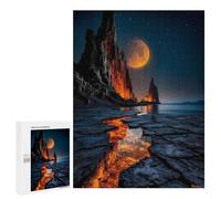 500 PCS Rompecabezas para Adolescentes Luminous Moonlit Cliffs with Fiery Lava Stream - Vivid Horizon Landscape Rompecabezas para Adolescentes Juegos Divertidos Análisis Y Lógica