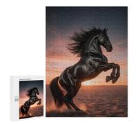 500 PCS Rompecabezas para Adolescentes Majestic Black Horse Rearing at Sunset Rompecabezas para Adultos Juego Práctico Ensamblaje De Patrones Cumpleaños Y Navidad 500 PCS