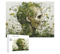 500 PCS Rompecabezas para Adolescentes Nature's Reclamation Skull Overgrown with Plants Rompecabezas para Adultos, Decoración De Pared, Corte De Precisión, Cumpleaños