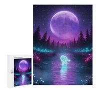 500 PCS Rompecabezas para Adolescentes Neon Wolf in Moonlight Stream Rompecabezas Juegos Relajantes Desafío Difícil Desafiante De Completar 500 PCS