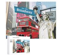 500 PCS Rompecabezas para Adolescentes New York City Landmarks Statue of Liberty, Broadway Sign, Double-Decker Bus Rompecabezas para Adultos Juego Familiar Análisis Y Lógica Regalos para Reducir El E