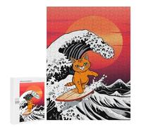 500 PCS Rompecabezas para Adolescentes Orange Cat Surfing Giant Wave Rompecabezas para Adultos Juegos Relajantes Que Mejoran La Memoria Actividades Divertidas En Casa 500 PCS