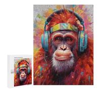 500 PCS Rompecabezas para Adolescentes Orangutan with Headphones Rompecabezas para Adultos Juegos Familiares Mejora La Memoria Regalos para Amigos Y Familiares 500 PCS