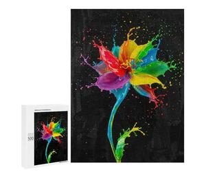 500 PCS Rompecabezas para Adolescentes Rainbow Paint Flower on Black Background Rompecabezas para Adultos Juegos Divertidos Regalo De Cumpleaños Cumpleaños Y Navidad 500 PCS