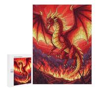 500 PCS Rompecabezas para Adolescentes Red Dragon in Fiery Battle Scene Rompecabezas para Adultos Juegos Divertidos Regalo De Cumpleaños Cumpleaños Y Navidad 500 PCS