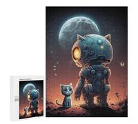 500 PCS Rompecabezas para Adolescentes Robotic Cat Companion Under The Moonlight Rompecabezas para Adultos Juegos Familiares Desafío Difícil Ayuda A Ejercitar El Cerebro 500 PCS