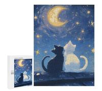 500 PCS Rompecabezas para Adolescentes Rompecabezas Cats Under The Moon - Cat Lovers Rompecabezas para Adultos Juegos Relajantes Mejoran La Memoria para Cumpleaños, Navidad 500 PCS