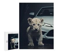 500 PCS Rompecabezas para Adolescentes Rompecabezas Lion Cub and White Car Rompecabezas para Adultos Juegos Relajantes Mejoran La Memoria para Cumpleaños, Navidad 500 PCS