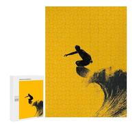 500 PCS Rompecabezas para Adolescentes Rompecabezas Surfer Silhouette - Bold Wave on Yellow Rompecabezas para Adultos Juegos Relajantes Mejoran La Memoria para Cumpleaños, Navidad 500 PCS