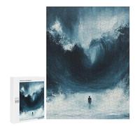 500 PCS Rompecabezas para Adolescentes Rompecabezas Thalassophobia Man Facing Giant Wave Painting Rompecabezas para Adultos Juegos Relajantes Mejoran La Memoria para Cumpleaños, Navidad 500 PCS