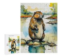 500 PCS Rompecabezas para Adolescentes Rompecabezas Watercolor Beaver by The River Rompecabezas para Adultos Juegos Relajantes Mejoran La Memoria para Cumpleaños, Navidad 500 PCS