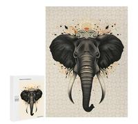 500 PCS Rompecabezas para Adolescentes Sacred Elephant Vector Portrait with Tribal Crown Rompecabezas para Adultos Juguetes Antiestrés Decoración De Pared Diversión Actividades En Casa, 500 PCS