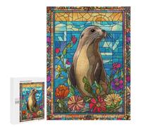 500 PCS Rompecabezas para Adolescentes Sea Lion Stained Glass Juegos Familiares De Rompecabezas para Adultos Que Mejoran La Memoria Ayudan A Ejercitar El Cerebro 500 PCS