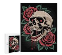 500 PCS Rompecabezas para Adolescentes Skull with Roses Illustration Rompecabezas para Adultos Juegos Relajantes Mejora La Memoria Interacción Entre Padres E Hijos 500 PCS