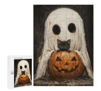 500 PCS Rompecabezas para Adolescentes Spooky Cute Ghost and Black Cat with Pumpkin Rompecabezas para Adultos Juegos Relajantes Mejora La Memoria Interacción Entre Padres E Hijos 500 PCS