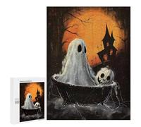 500 PCS Rompecabezas para Adolescentes Spooky Halloween Ghost and Pumpkin Illustration Rompecabezas para Adultos Regalos De Cumpleaños Juego Familiar Apto para Personas De 14 Años En Adelante 500 PCS
