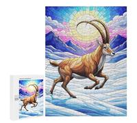 500 PCS Rompecabezas para Adolescentes Stained Glass Ibex in Winter Landscape Rompecabezas para Adultos Juguetes Antiestrés Decoración De Pared Diversión Actividades En Casa, 500 PCS