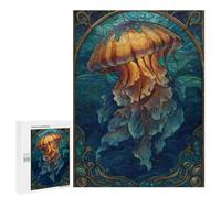 500 PCS Rompecabezas para Adolescentes Stained Glass Jellyfish in Ocean Rompecabezas para Adultos Juegos Relajantes Que Mejoran La Memoria Actividades Divertidas En Casa 500 PCS