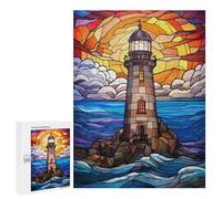 500 PCS Rompecabezas para Adolescentes Stained Glass Lighthouse Rompecabezas para Adultos Juegos Familiares Mejora La Memoria Regalos para Amigos Y Familiares 500 PCS
