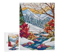 500 PCS Rompecabezas para Adolescentes Stained Glass Winter Landscape Rompecabezas Juegos Relajantes Desafío Difícil Desafiante De Completar 500 PCS