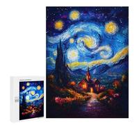 500 PCS Rompecabezas para Adolescentes Starry Night Village Rompecabezas para Adultos Juegos Familiares Mejora La Memoria Regalos para Amigos Y Familiares 500 PCS