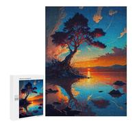 500 PCS Rompecabezas para Adolescentes Sunset Island with Tree Rompecabezas para Adultos Juego Práctico Montaje De Patrones Cumpleaños Y Navidad 500 PCS