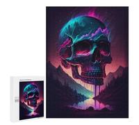 500 PCS Rompecabezas para Adolescentes Synthwave Skull Rompecabezas para Adultos Juegos Familiares Desafío Difícil Ayuda A Ejercitar El Cerebro 500 PCS