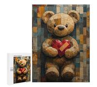 500 PCS Rompecabezas para Adolescentes Teddy Bear with Heart in Stained Glass Style Rompecabezas Juegos Relajantes Desafío Difícil Desafiante De Completar 500 PCS