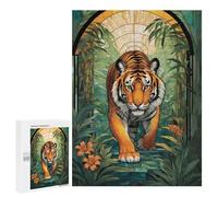 500 PCS Rompecabezas para Adolescentes Tiger in Jungle Stained Glass Juegos Familiares De Rompecabezas para Adultos Que Mejoran La Memoria Ayudan A Ejercitar El Cerebro 500 PCS