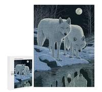 500 PCS Rompecabezas para Adolescentes Two White Wolves Under Moonlight Rompecabezas para Adultos Juego Práctico Difícil Difícil Único Cumpleaños Y Regalos 500 PCS