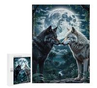 500 PCS Rompecabezas para Adolescentes Two Wolf in Forest Moon Rompecabezas para Adultos Juegos Familiares Desafío Difícil Ayuda A Ejercitar El Cerebro 500 PCS