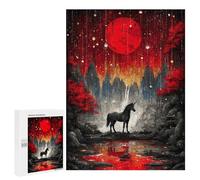 500 PCS Rompecabezas para Adolescentes Unicorn Under A Red Moon Rompecabezas para Adultos Juegos De Relajación Decoración De Pared Ayuda A Ejercitar El Cerebro 500 PCS