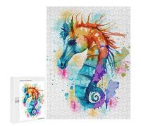 500 PCS Rompecabezas para Adolescentes Watercolor Sea Horse Art Rompecabezas para Adultos Juego Práctico Difícil Difícil Único Cumpleaños Y Regalos 500 PCS