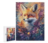 500 PCS Rompecabezas para Adolescentes Whimsical Fox with Flowers and Berries - Vibrant Digital Airbrush Art Rompecabezas para Adultos Juguetes Antiestrés Desafío Difícil Cumpleaño