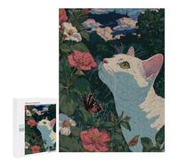 500 PCS Rompecabezas para Adolescentes White Cat in Garden with Butterfly Rompecabezas para Adultos Juego Práctico Regalos para Mujeres Ayuda A Ejercitar El Cerebro 500 PCS
