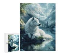 500 PCS Rompecabezas para Adolescentes White Wolf by The Lake Rompecabezas para Adultos Juegos Familiares Mejora La Memoria Regalos para Amigos Y Familiares 500 PCS