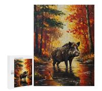 500 PCS Rompecabezas para Adolescentes Wild Boar in Autumn Forest Painting Rompecabezas para Adultos Juegos Familiares Desafío Difícil Ayuda A Ejercitar El Cerebro 500 PCS